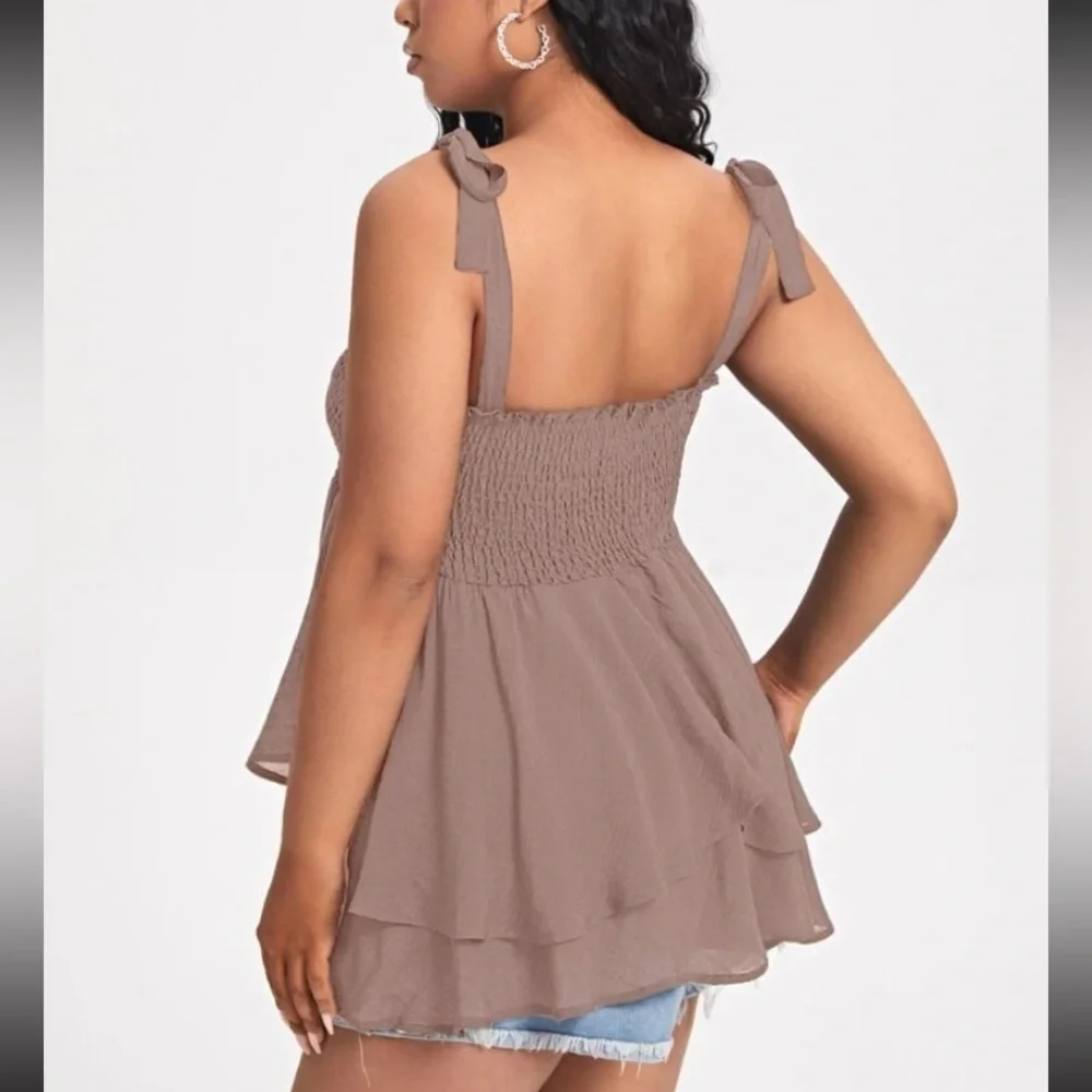 Knot Shoulder Layered Hem Shirred Cami Top - Picture 6 of 6